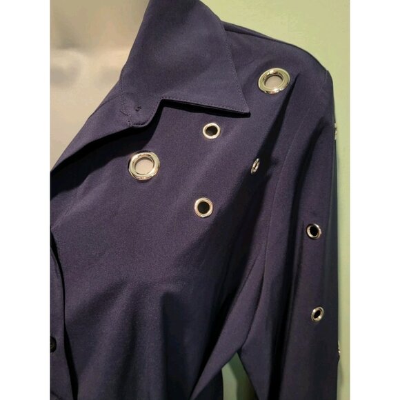 Joseph Ribkoff Navy Blue Grommet Long Sleeve Button Up Tie Waist Top Sz 8 - Picture 3 of 8